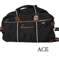 エース社　ACE.　ナイロンキャンバスレザー　ブラックボストンバッグ　ショルダーストラップ付