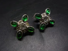 NINA RICCI ニナリッチ ラインストーン クリップ式 イヤリング アクセサリー レディース シルバー系×グリーン系 DM6589