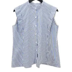 イエナ IENA ノースリーブ ブラウス F 青系 ブルー  ストライプ スタンドカラー パール風ボタン