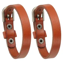 【新品】 [PATIKIL] 0.4インチ レザーベルトブレスレット 2個セット メンズ シンプルバックル リストバンド メンズ・女性兼用 ビンテージ風 カフ レザーブレスレット アクセサリー 記念品 ライト茶色 0