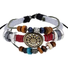 【新品】 BUZZxSELECTION(バズ セレクション) メンズ ブレスレット 民族 太陽 レザー ネイティブ 合皮 編み込み アクセサリー AC035 (03ホワイト)