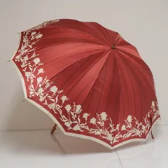 12本骨傘 DAKS ダックス USED品 レッド フラワー ロゴ 多間 ストライプ レディース 56cm A3492のサムネイル