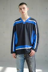 Hombre Nino（オンブレ ニーニョ） HOCKEY SHIRT（ブラック×ブルー×ホワイト／サイズL／2014年春夏コレクション）のサムネイル