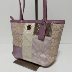 COACH コーチ ミニトートバッグ パッチワーク シグネチャー 紫 ラベンダー ハンドバッグ B571