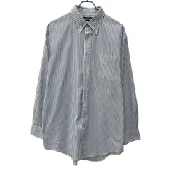 90s LANDS'END 長袖 ストライプシャツ XL ホワイト ブルー ランズエンド ボタンダウン 90年代 ストライプ柄 春秋物 a804-5601