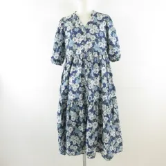 ユニクロ UNIQLO PAUL&JOE ワンピース ロング 七分袖 花柄 青 M *T239