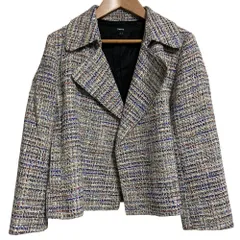 美品 22AW Theory セオリー CITY TWEED MENEFER ツイード ジャケット サイズP ブルー ベージュ レディース 古着 中古 USED
