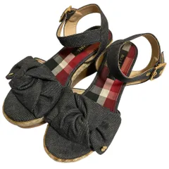 美品 BLUE LABEL CRESTBRIDGE ブルーレーベルクレストブリッジ プラットフォーム デニムリボンサンダル 24cm ブルー レディース 古着 中古 USED