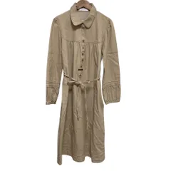 美品 PINK HOUSE ピンクハウス 長袖 ロング ダンガリーシャツワンピース ベージュ レディース 古着 中古 USED