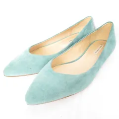 未使用 FABIO RUSCONI ファビオルスコーニ スウェード ポインテッドトゥ フラットパンプス サイズ38 約24.5cm ライトブルー  レディース 古着 中古 USED