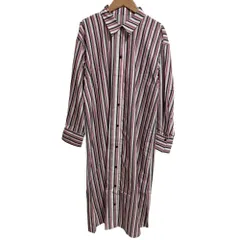 美品 22AW 自由区 ストライプ シャツワンピース ホワイト 大きいサイズ44 ピンク レディース 古着 中古 USED