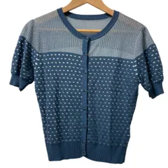 新品同様 GRACE CONTINENTAL グレースコンチネンタル バイカラーシアーニットカーディガン 半袖 トップス 36 ブルー レディース 古着 中古 USED