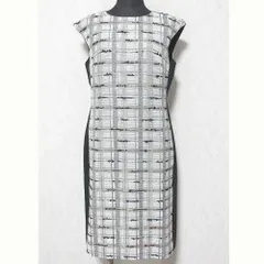 美品 mila schon ミラショーン チェックツイード スリーブレスドレス ワンピース 500-31309 サイズ40 ブラック レディース 古着 中古 USED