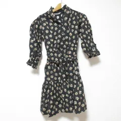 美品 BABY PINK HOUSE ベビーピンクハウス フラワードットプリント 七分袖 ひざ丈 ワンピース 120cm ブラック キッズ 古着 中古 USED