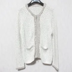美品 DAMA collection ダーマコレクション ノーカラー スパンコールニットジャケット 大きいサイズ 3L オフホワイト レディース 古着 中古 USEDのサムネイル