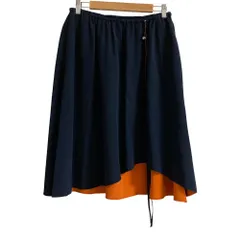 美品 CEDRIC CHARLIER セドリックシャルリエ ひざ丈 ドロスト ギャザースカート サイズ40 ネイビー レディース 古着 中古 USEDのサムネイル