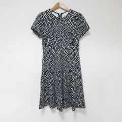 美品 Kate Spade ケイトスペード ドット柄 半袖 ひざ丈 フレアワンピース 0 ブラック レディース 古着 中古 USED
