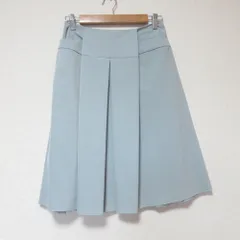 美品 FOXEY NEW YORK フォクシーニューヨーク ひざ丈 タック フレアスカート 38 ブルー レディース 古着 中古 USED