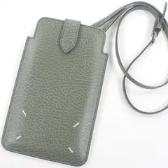 極美品□Maison Margiela 11 メゾンマルジェラ11 S56UI0226 レザー 4ステッチ ショルダーストラップ付き スマホポーチ フォンホルダー グリーン 箱付き イタリア製 メンズ