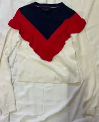 トミーヒルフィガー 白 ニット Vネック フリル装飾 XL (49)