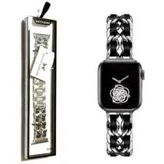 【新品】 Royce&Roland 編み込み チェーンバンド メタル 合皮レザー 工具不要 Apple Watch用 (40mm 41mm 42mm,シルバー) 1