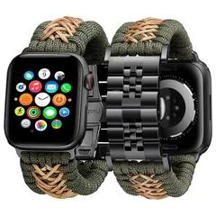【新品】 コンパチブル Apple Watch バンド 49mm 46mm 45mm 44mm 42mm 41mm 40mm 38mm コンパチブル アップルウォッチバンド 編み込み 550 パラコードと鋼ベルト コンパチブル iWatch Series 1