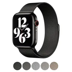 【新品】 [オーエムジー] コンパチブル アップルウォッチ バンド ステンレ スメッシュ 男女兼用 無段階調節 マグネット 通気性 ベルト watch Series 10/9/8/7/6/5/4/3/2/1/SE/Ultra/Ultra2 対応 (ブラック, 