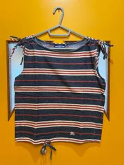 Y【Y5-49】△ BURBERRY BLUE LABEL　38サイズ　ノースリーブカットソー　紺色×赤色×白色　ボーダー柄