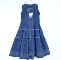 【美品・紙タグあり】ピンクハウス★ステッチが映える♪ピコフリル デニム風 ノースリーブワンピース 青系 z19529