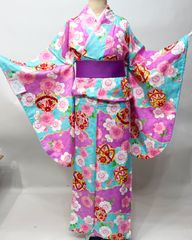 二尺袖着物 単品 仕立て上がり 綸子地 合繊 百花繚乱 珊瑚色×藤色 卒業式 二尺袖着物 単品 仕立て上がり 綸子地 合繊 百花繚乱 朱色 卒業式の