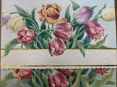 テクスチャーアート アクリル画 チューリップ 花の絵 インテリアパネル