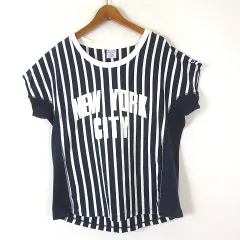 チャンピオン CHAMPION リバースウィーブ Tシャツ カットソー CW-F302 ストライプ プリント ロゴ 刺繍 ラグランスリーブ 半袖 L 紺 ネイビー オフ白