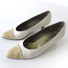 イヴサンローラン YVES SAINT LAURENT パンプス 本革 レザー キャップトゥ 35 クリーム色 ベージュ 22.5cm くつ 靴 シューズ