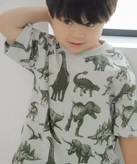 MAKE YOUR DAY 恐竜 総柄 半袖 Tシャツ 80㎝ 90㎝ グリーン 子供服 半袖 M620107のサムネイル