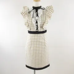 デイジーストア DAZZY STORE ワンピース ミニ ノースリーブ レース チェック フリル リボン ベージュ *T366