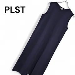 PLST プラステ ネイビー ノースリーブ ロングワンピース Mサイズ レディース ストレッチ素材 レーヨン混 クルーネック ストレートシルエット 綺麗め 上品 カジュアル 春夏 12-1210030-1/2 412KJ
