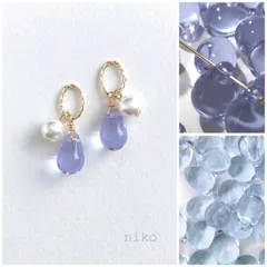 ◆ 328 アレキサンドライト しずく ガラス パール ピアス イヤリング ◆　再販 人気 上品 小ぶり プチプラ シンプル ハンドメイド パープル