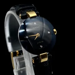 稼働品  RADO ラドー スイス製 クォーツ QZ レディース腕時計 クポールシリーズ ブラック文字盤 jubilé