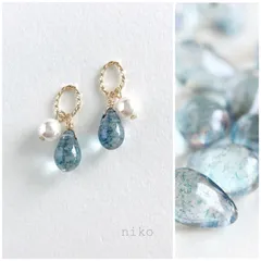 ◆ 332 ブルーマーブル しずく ガラス パール ピアス イヤリング ◆　再販 人気 上品 小ぶり プチプラ シンプル ハンドメイド ブルー