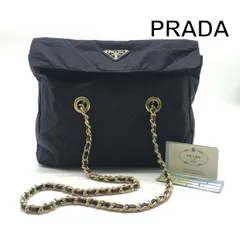 PRADA プラダ ナイロン テスート 三角ロゴ キルティング チェーン トート バッグ ネイビー レディース ファッション かばん 鞄 tm140