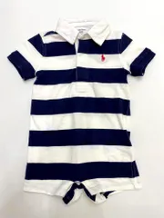 Ralph Lauren ラルフローレン ベビー服 ワンポイント ボーダー 半袖 ロンパース size70/白×紺 ■◆ キッズ