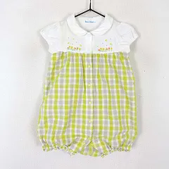 ファミリア Familiar ロンパース チェック 花柄 刺繍 切替 フリル メロウ コットン キャップスリーブ 半袖 80 マルチカラー 女の子 ベビー