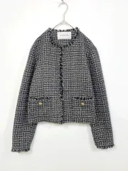 NATURAL BEAUTY BASIC ナチュラルビューティーベーシック ツイード コンパクト ノーカラー ジャケット sizeM/黒 ■■ レディース