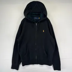 古着 ポロ・ラルフローレン POLO RALPH LAUREN パーカー フルジップ ワンポイント刺繍ロゴ スウェット M  ブラック系 メンズ