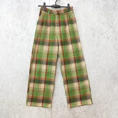 merlot メルロー ストレートパンツ チェック柄 ウエスト後ろゴム カジュアル ゆるっと感 グリーン ブラウン Fサイズ ◎_〇◇のサムネイル