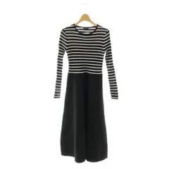 プラステ PLST ホールガーメントニットフレアワンピース S ブラック ストライプ柄 ラウンドネック 長袖 /OK ■OS