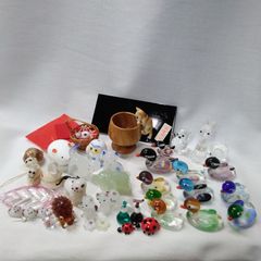 美品／にわとり＋おまけ付き】陶器 ガラス細工 動物鳥置物セット5点