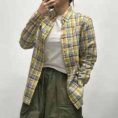 ポロラルフローレン チェックシャツ シャツ チェック柄 イエロー L(14-16) 021405
