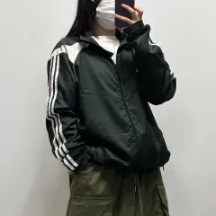 アディダス ロゴ 起毛 ウィンドブレーカー ジャケット 黒白 ブラック 105 022505