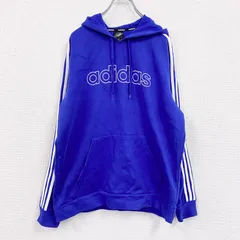 adidas　アディダス　スウェットパーカー/フーディー　デカロゴ　青　ブルー　Lサイズ　古着